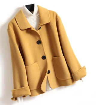 

Autumn Winter New Single Breasted Womens Casual Long sleeve Wool Blends Outerwear fashion Short Cashmere Coats women