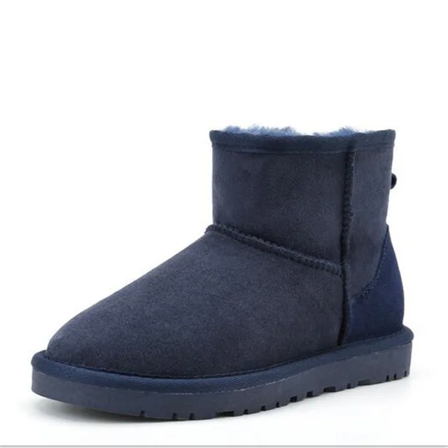 Classic Women Shoes Waterproof Nature Fur Wool Real Sheepskin Leather Classic Snow Boots Genuine Sheepskin Women Boots - Color: navy blue