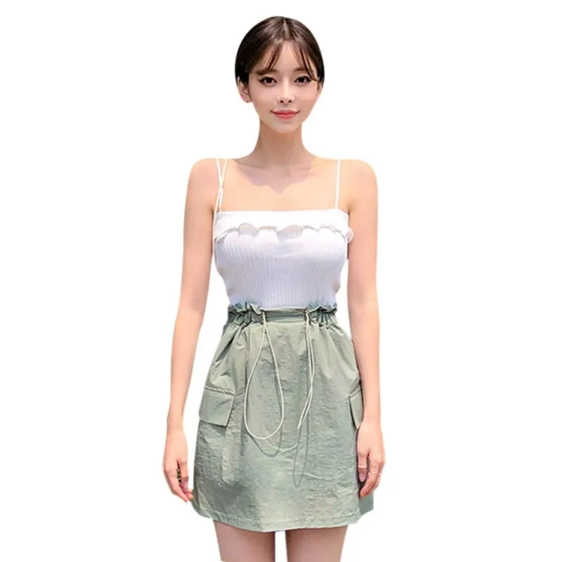 Белый Женская сексуальная универсальная Милая Трикотажная майка Летний Тонкий с открытыми плечами однотонный сексуальный ремень - Цвет: Белый
