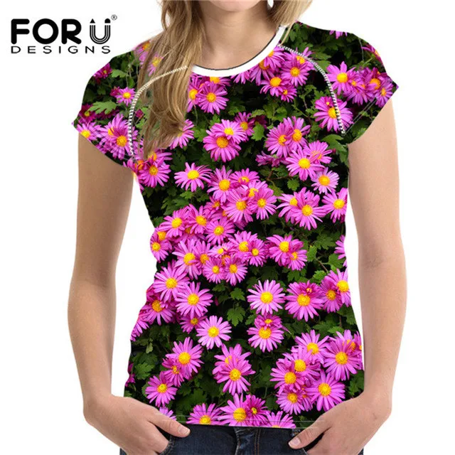 C0655BV FORUDESIGNS/летние модные женские футболки, топы с 3D цветочным принтом, женская футболка, женская футболка, Vetement для дам, высокое качество - Цвет: C0655BV