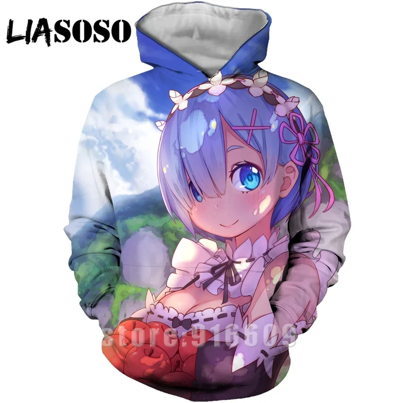 Модные женские и мужские худи rem с 3D принтом Re: zero, худи REM, пуловер для косплея, толстовка с капюшоном в стиле аниме, Harajuku