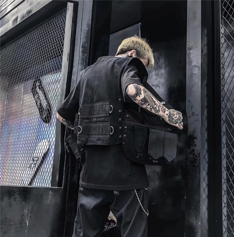Хип-хоп безрукавки боковой грузовой жилет с карманами на молнии военная куртка уличная тактический жилет свитшоты DG148