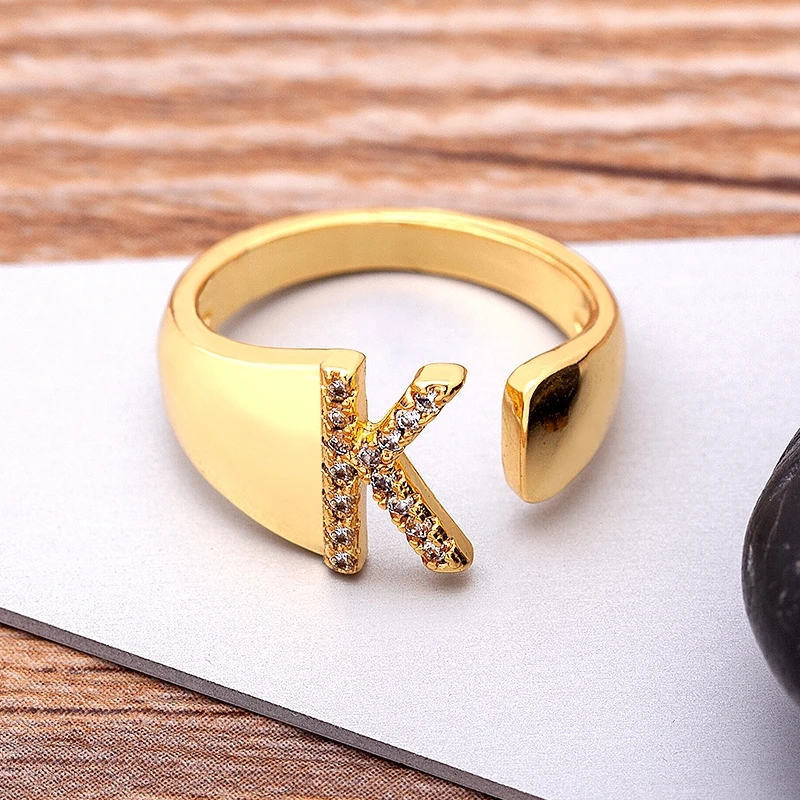 Chunky Wide Hollow A-Z Letter Adjustable Opening Ring Initials Name Alphabet Female Party Wedding Jewelry wedding rings womens ring finger rings jewelry rings ring jewelry