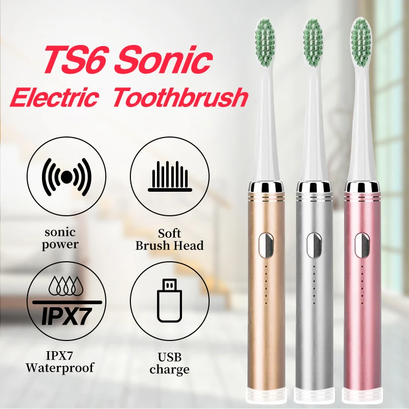 

Stainless Steel Ultrasonic Automatic Electric Toothbrush Rechargeable 5 Modes Waterproof Electric Toothbrush Cover Brush Heads