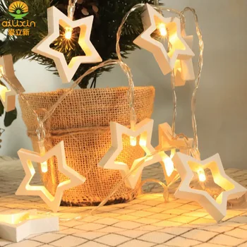 

10 LED Romantic Lighting Strings Wooden Star Heart Christmas Tree Decoration Lights Bedroom Room Star Light Fairy Garden Lamps