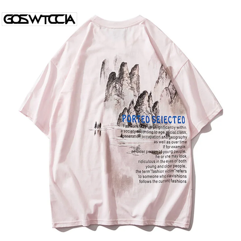 

GOSWTCCIA Chinese Style Landscape Painting Tshirts Streetwear 2020 New Mens Hip Hop Harajuku Casual Short Sleeve Tees Shirts