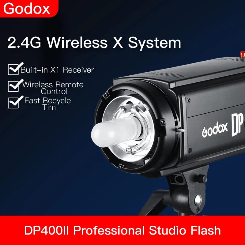 Профессиональный студийный стробоскоп Godox DP400II 400Ws GN65 со встроенным беспроводным
