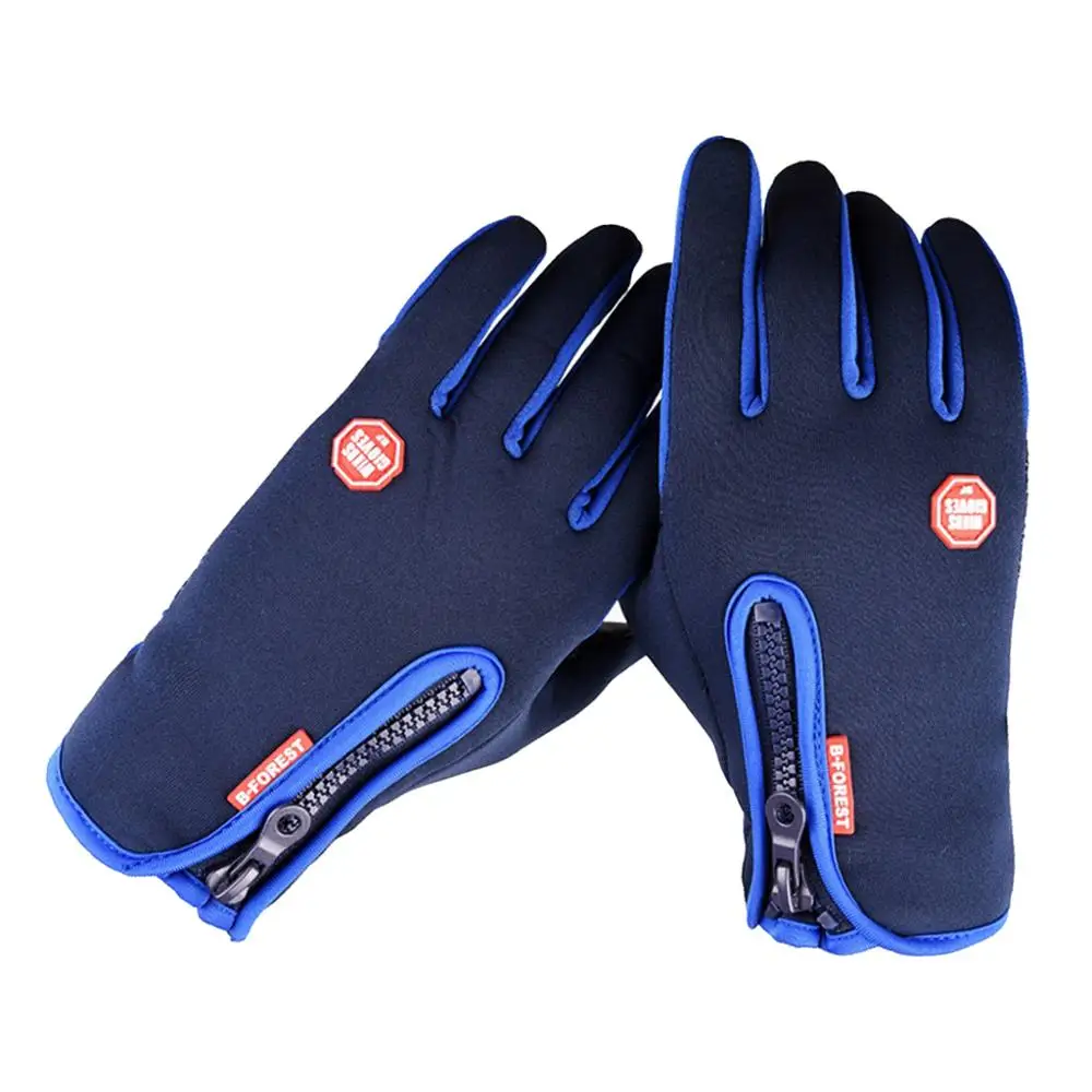 Зимние перчатки для велоспорта, термальные перчатки для горного велосипеда, велосипедные перчатки с сенсорным экраном, ветрозащитная рукавица для мужчин и женщин - Цвет: Blue