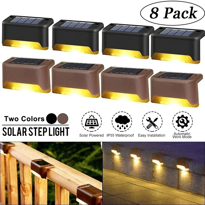 

8Pcs Solar LED Stairs Light Decorative Waterproof Outdoor Deck Guide Lamp for Fence Garden