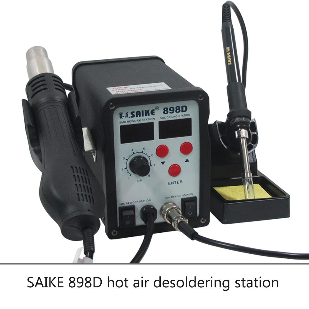 

110V / 220V Soldering station Saike 898D soldering iron hot air gun 2 in 1 with Gift C desoldering motherboard repair tools