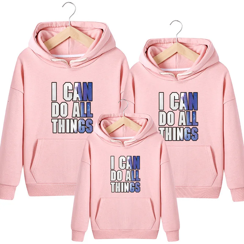 Father Son Outfits Family Matching Clothes Mommy And Me Sweatshirts Xmas Hooded Hoodies Cool Letters Print Spring Autumn Outwear - Цвет: pink