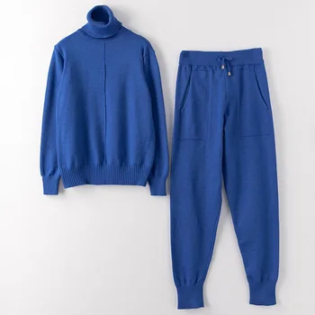 

Women customes sets sweater suits Casual Turtleneck pullovers + long Pants Track Suits for Spring Autumn Woman Knitted