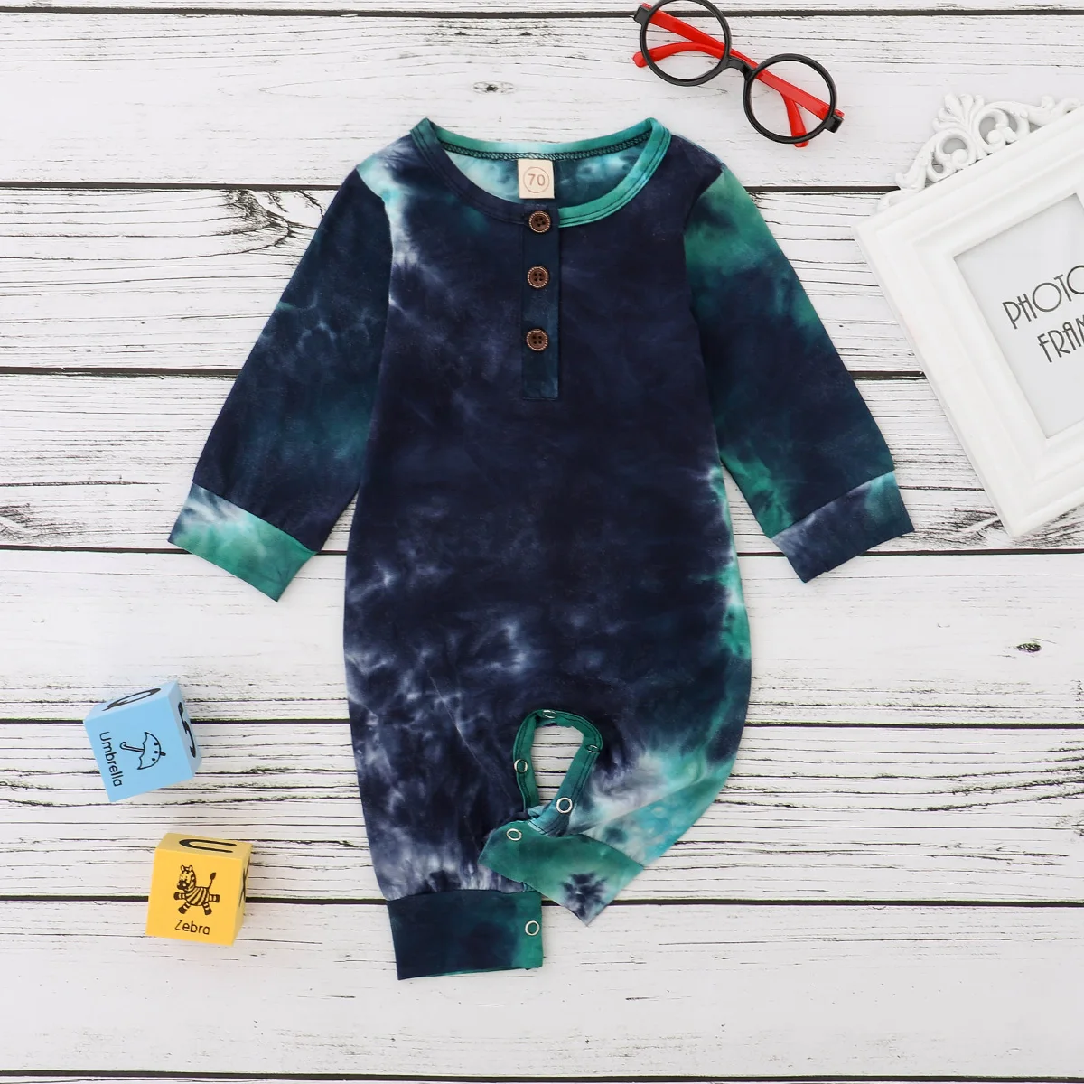 FOCUSNORM Newborn Baby Girls Boys Rompers Tie-Dye Printed Long Sleeve Button Autumn Jumpsuits 4 Colors