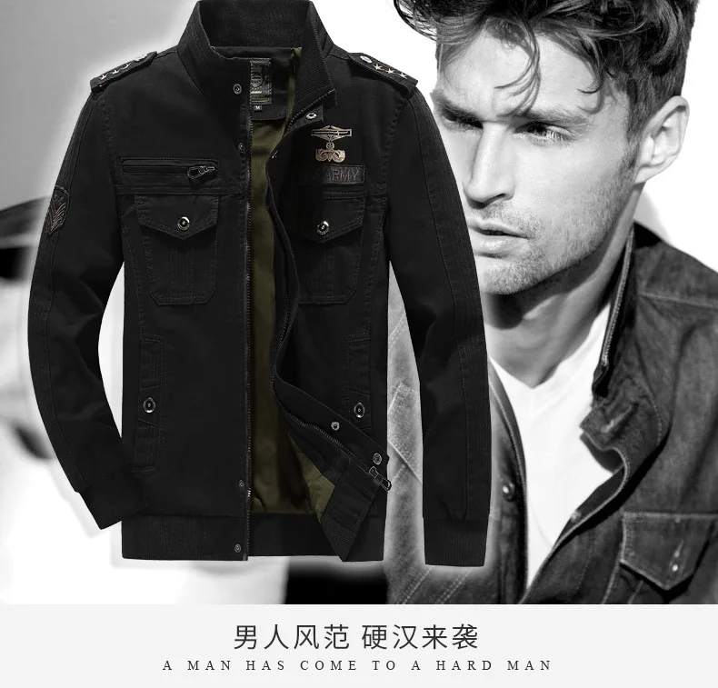 AliExpress Мужская одежда, осенняя куртка, тонкая куртка из чистого хлопка в стиле милитари, большие размеры