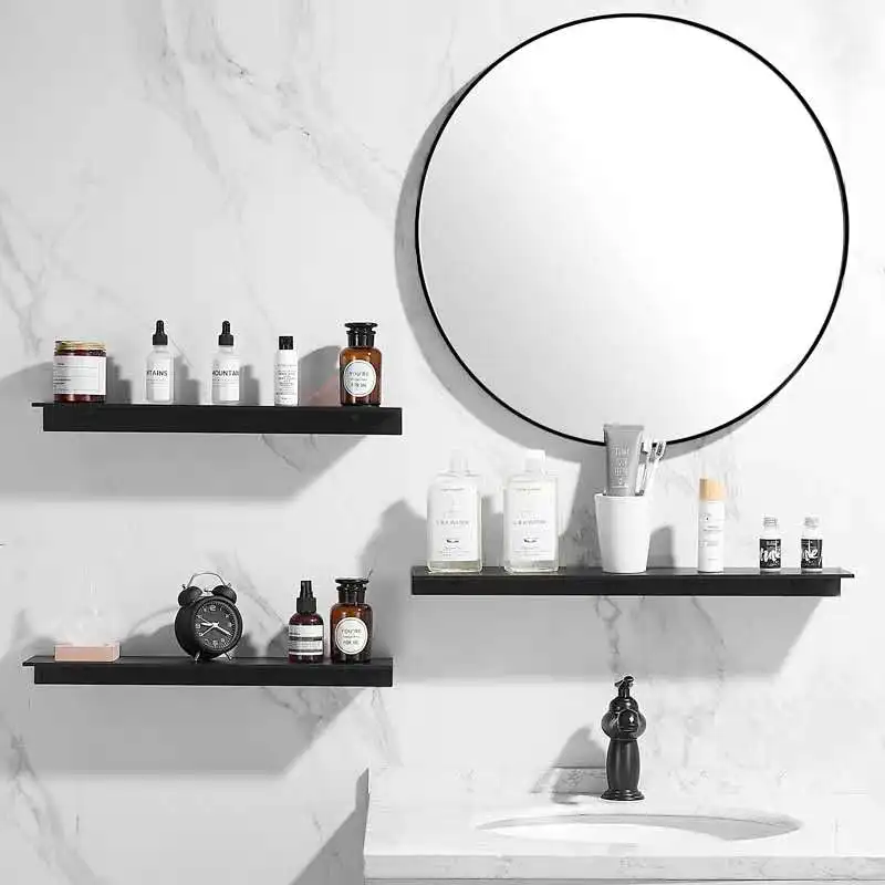 LIUYUE Black Bathroom Shelves Aluminum Square Holder Wall Mounted