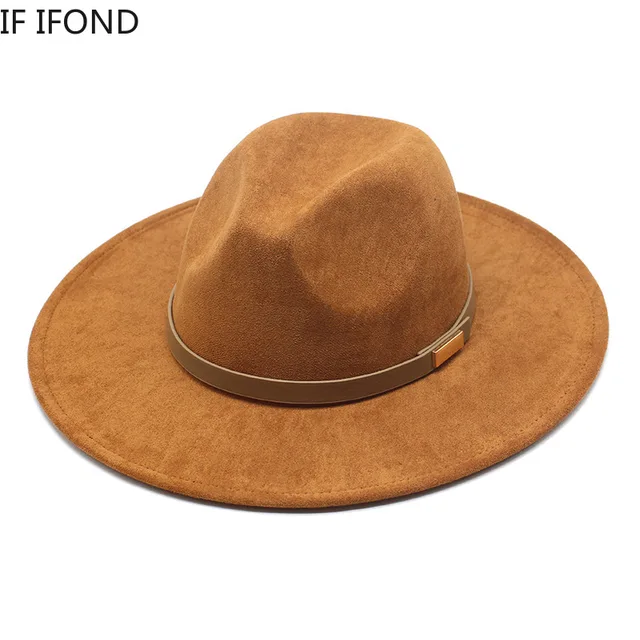 Vintage Suede Wide Brim Felt Fedoras Hats Women Men Western Cowboy Hat Panama Trilby Formal Party Cap 2