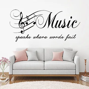 

Music Character Art Wall Decal Quote Music Speaks Words Fail Vinyl Transfer Wall Sticker For Home Decor Bedroom Mural Z354