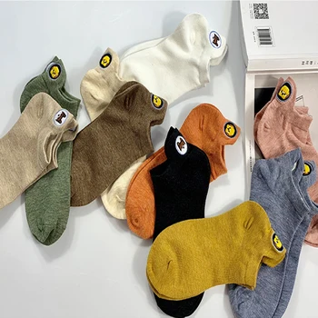 

1 Pair Kawaii Cartoon Dog Embroidered Candy Color Woman Socks Summer Fashion Girls Ankle Cute Cotton Socks