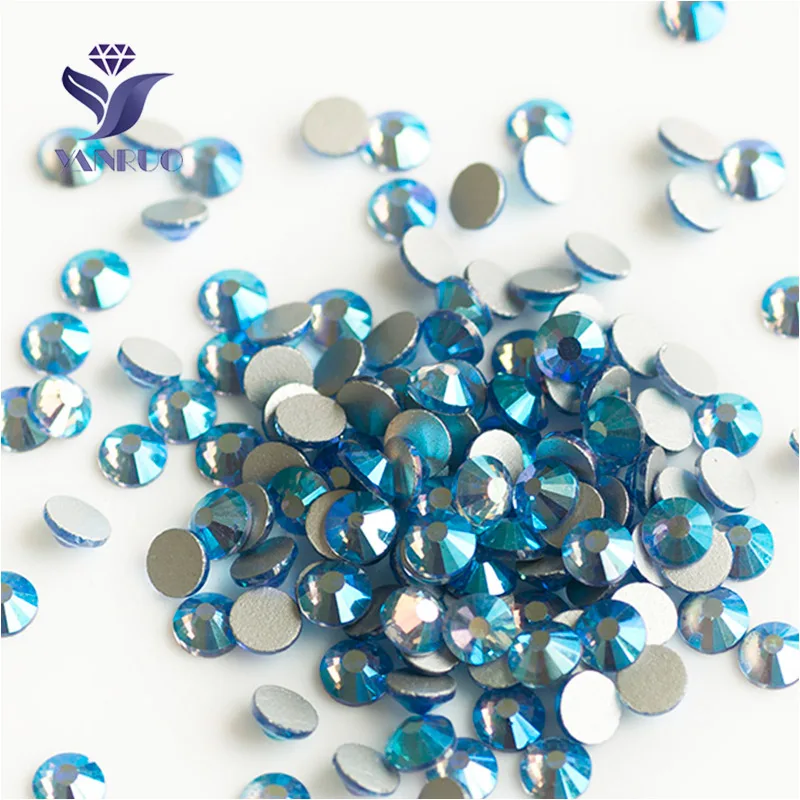 

YANRUO 2058NoHF Light Sapphire AB Flat Back Rhinestones Non Hot-Fix Glue On Glass Crystal Shoes Rhinestones Stones For Clothes