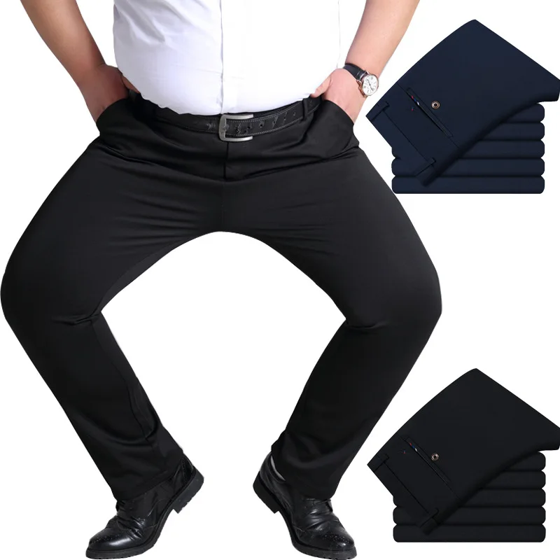 Ropa informal de primavera para hombre, pantalones de talla grande 50 52, de cintura alta, rectos, de algodón, 100%