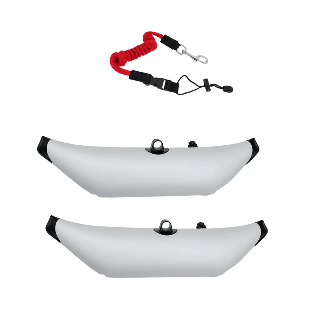 1 Pair White PVC Inflatable Outrigger Stabilizer + Elastic Paddle Leash for Kayak Fishing Standing SUP Beginners 
