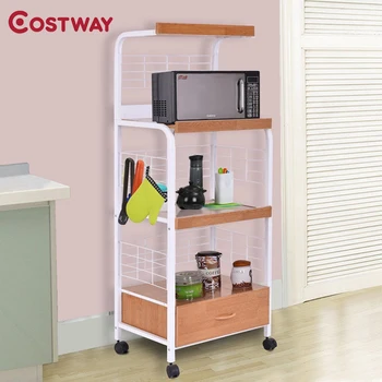 

3-Tier Rolling Kitchen Microwave Oven Stand Cart with Electric Outlet HW54134