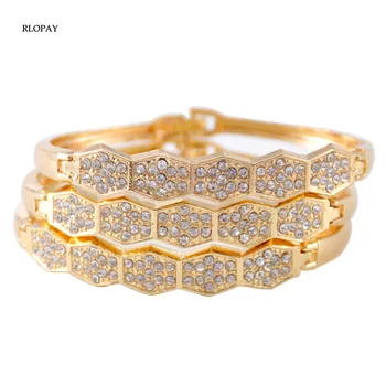 

RLOPAY New Fashion Women Men Lovers Bracelet Golden Alloy Charm Bracelet Female Personality Jewelry Bangles with Full Crystals