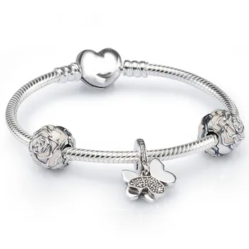 

2019 NEW 925 Sterling Silver FLUTTERING BUTTERFLY CHARM BRACELET SET fit DIY Original charm Bracelets jewelry A set of prices