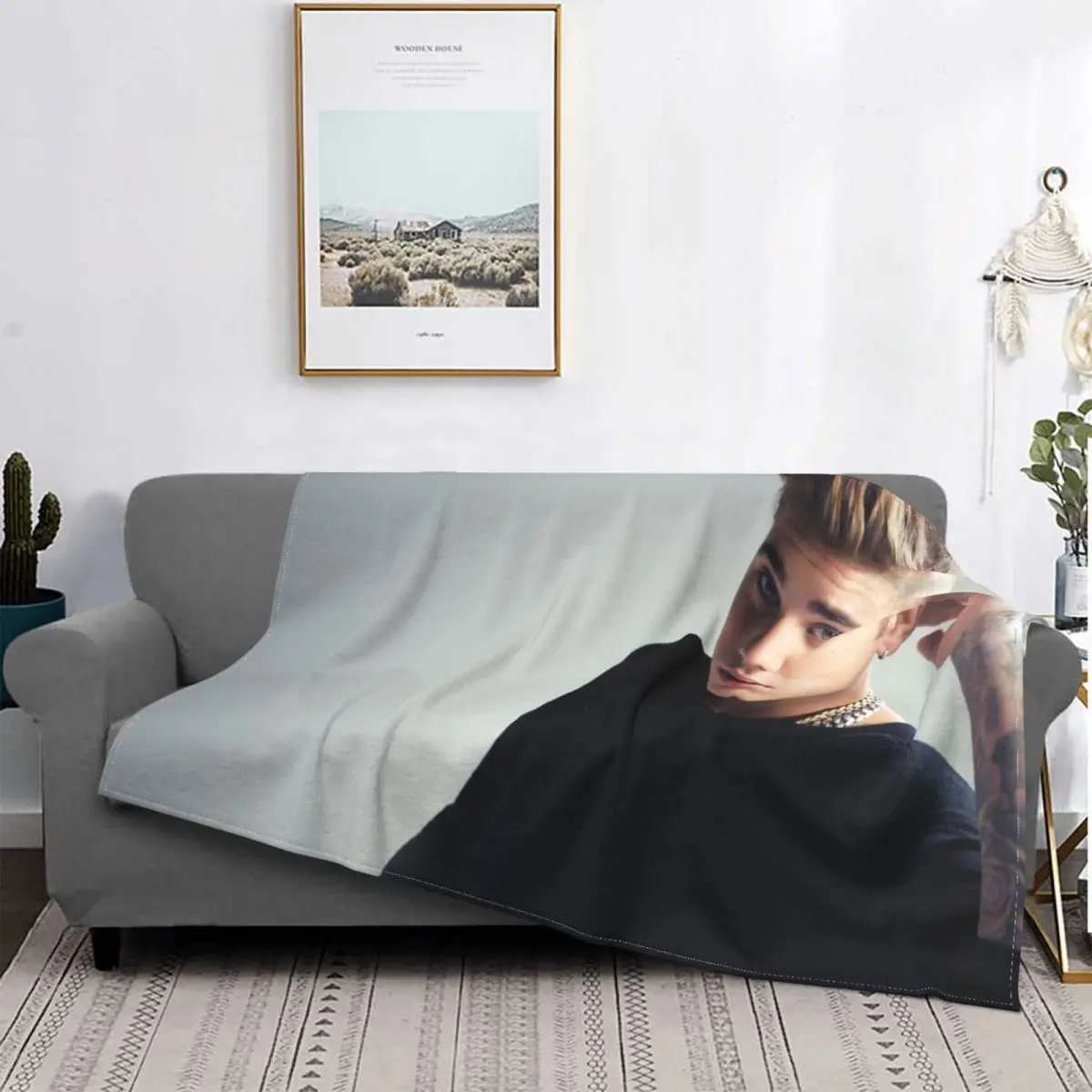 Justin Bieber colcha de lino para cama, edredón a cuadros para sofá