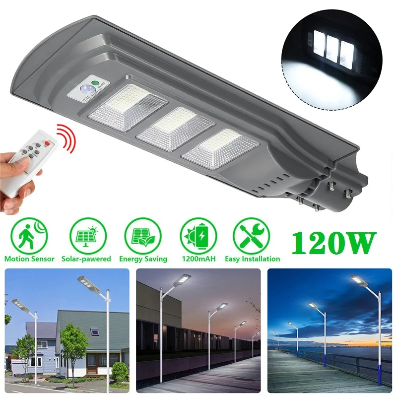 

120W Solar Power LED Wall Street Light Lighting Waterproof rada r motion+light control with Remote Control for Outdoor Garden