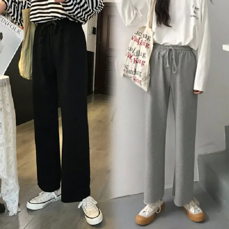 High Women Casual Wide Leg Pants Korean 