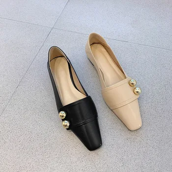 

Loafers Woman Home Dress 2020 Genuine Leather Square Toe Luxury Shoes 2cm Heel