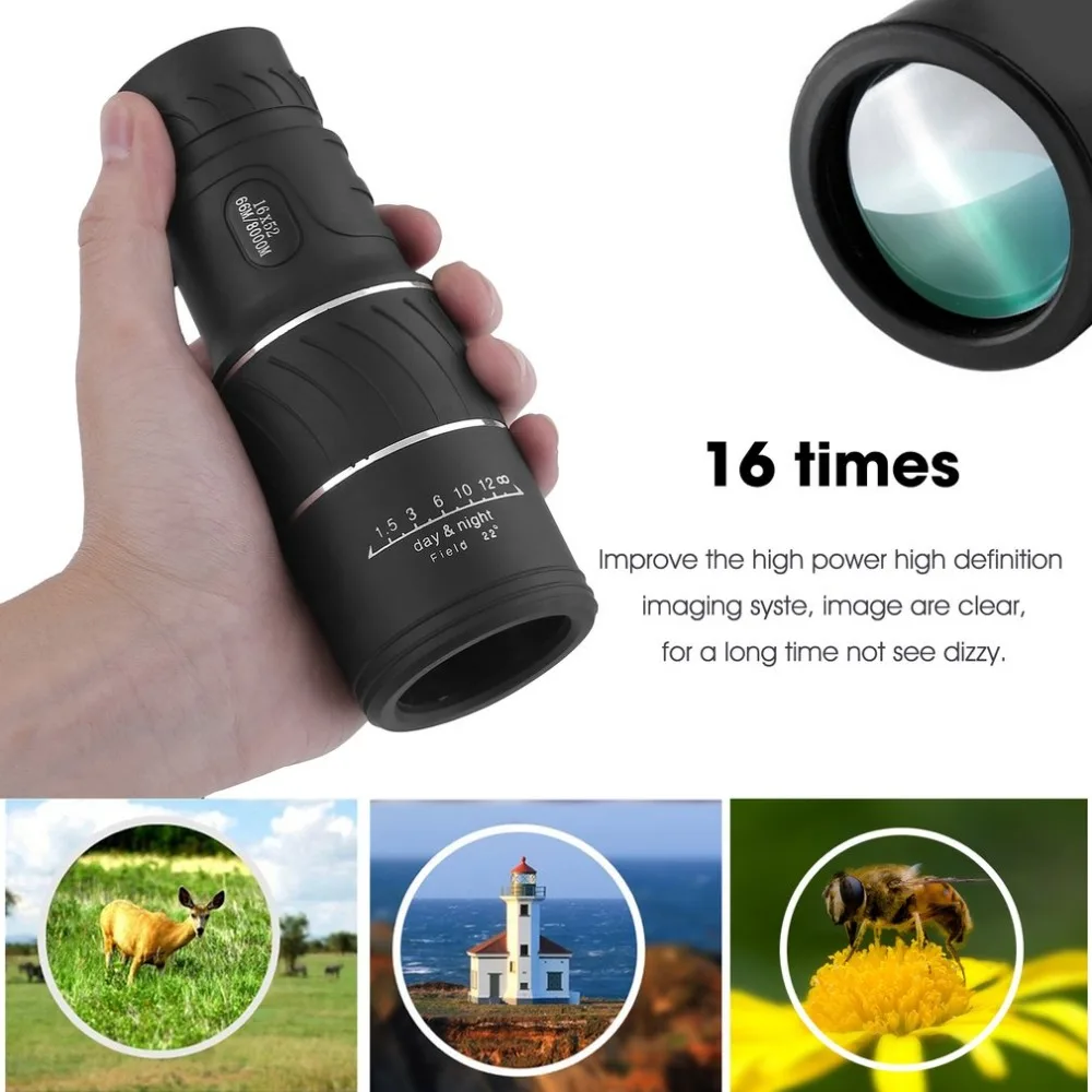 8000M 16x52 High Definition Compact Monocular Zoom Telescope Scope Coating Optic Lenses For Hunting Camping Surveillance