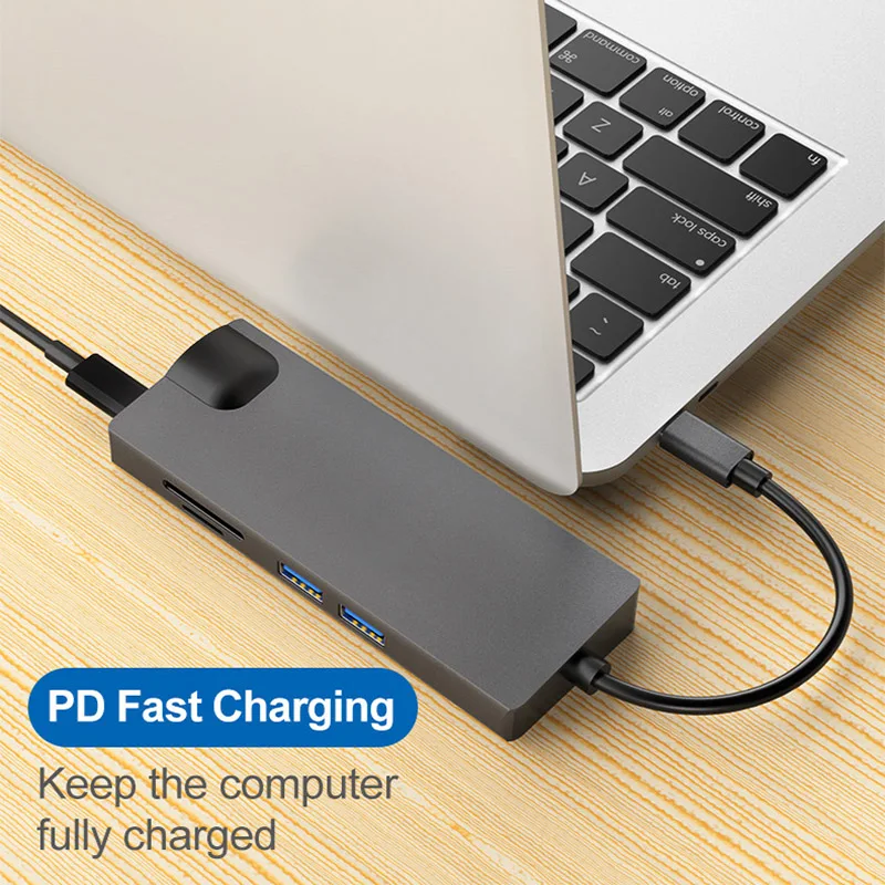 tebe TYPE-C to HDMI 8 in 1 Adapter USB type-c docking station USB-C to HDMI Card Reader RJ45 VGA USB3.0*2 Ethernet Adapter