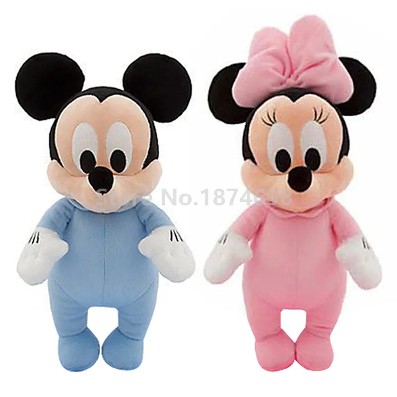 Mickey Minnie Новые синие и розовые милые детские плюшевые животные Микки и Минни, мягкие детские игрушки, куклы, подарки для детей 28 см - Цвет: Mickey Minnie