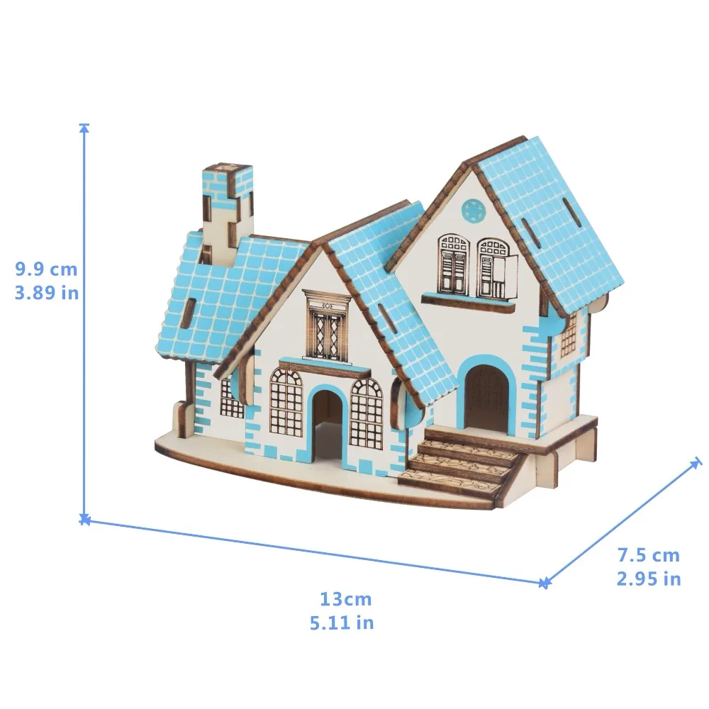 Мощный синий дом DIY 3D деревянная головоломка по дереву сборочный набор режущие деревянные игрушки для рождественского подарка 3107