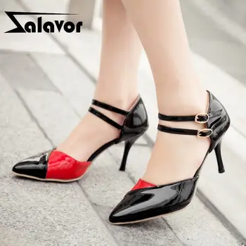 

ZALAVOR Plus Size 30-47 5 Color Mixed Color Women Sandals Buckle Pointed Toe Thin High Heels Shoes Party Wedding Women Shoes