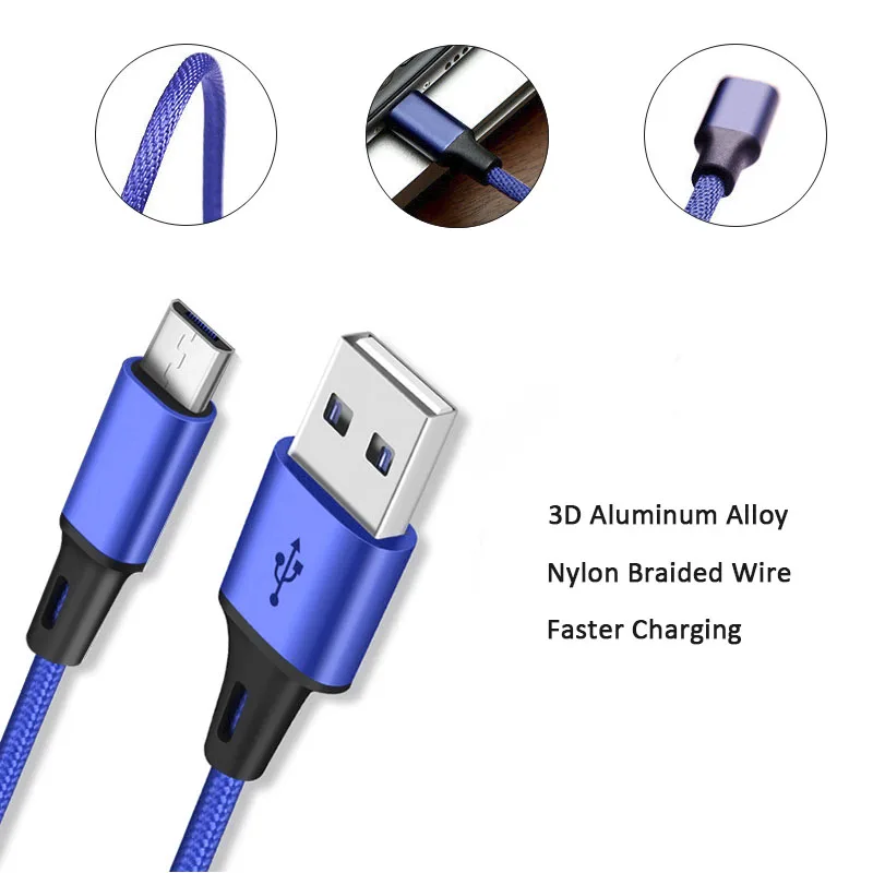 Кабель Micro USB нейлоновый кабель для быстрой зарядки USB кабель для передачи данных для huawei samsung Xiaomi LG Tablet Android кабели для мобильных телефонов зарядное устройство