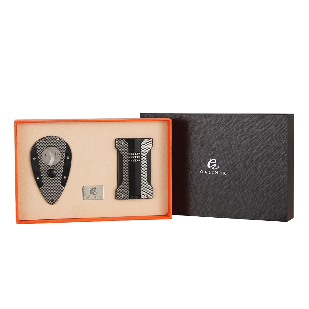 GALINER Зажигалка для сигар зажигалка бутан 1 зажигалки для COHIBA Cigar& Sharp Cutter углеродное волокно Cigar Cutter зажигалка аксессуары