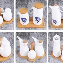 5 шт Керамическая бутылка для приправ соевое масло с уксусом горшок для приправ набор кухонных принадлежностей бамбуковая и деревянная коробка для приправ