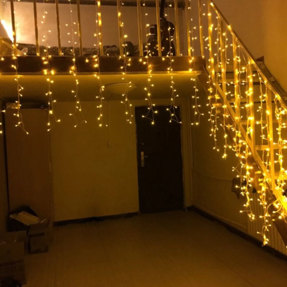 Светодиодный светильник-Гирлянда для занавесок, 220 В, 5 м, 96 Светодиодный, Рождественская гирлянда, светодиодный, Фейи, рождественские, вечерние, для сада, сцены, открытый декоративный светильник
