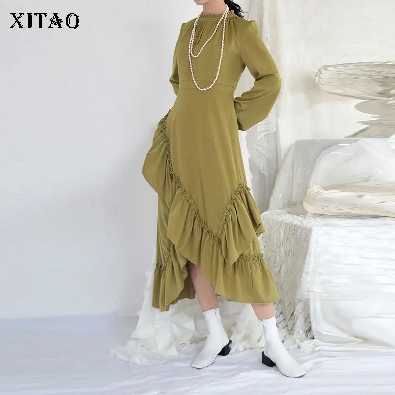 XIATO/платье с оборками и асимметричным подолом; Новинка года; весеннее Плиссированное повседневное свободное платье в стиле пэчворк; XJ3284
