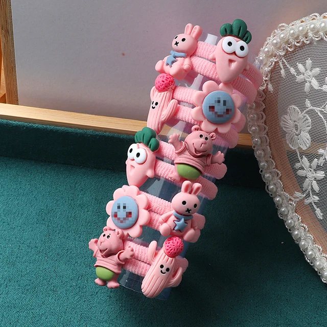 10PCS/Set Girls Rubber Band Elastic Hair bands Rainbow Cartoon Character Fruits Flower Headwear Girl Cute Sweet Hair Accessories style-12