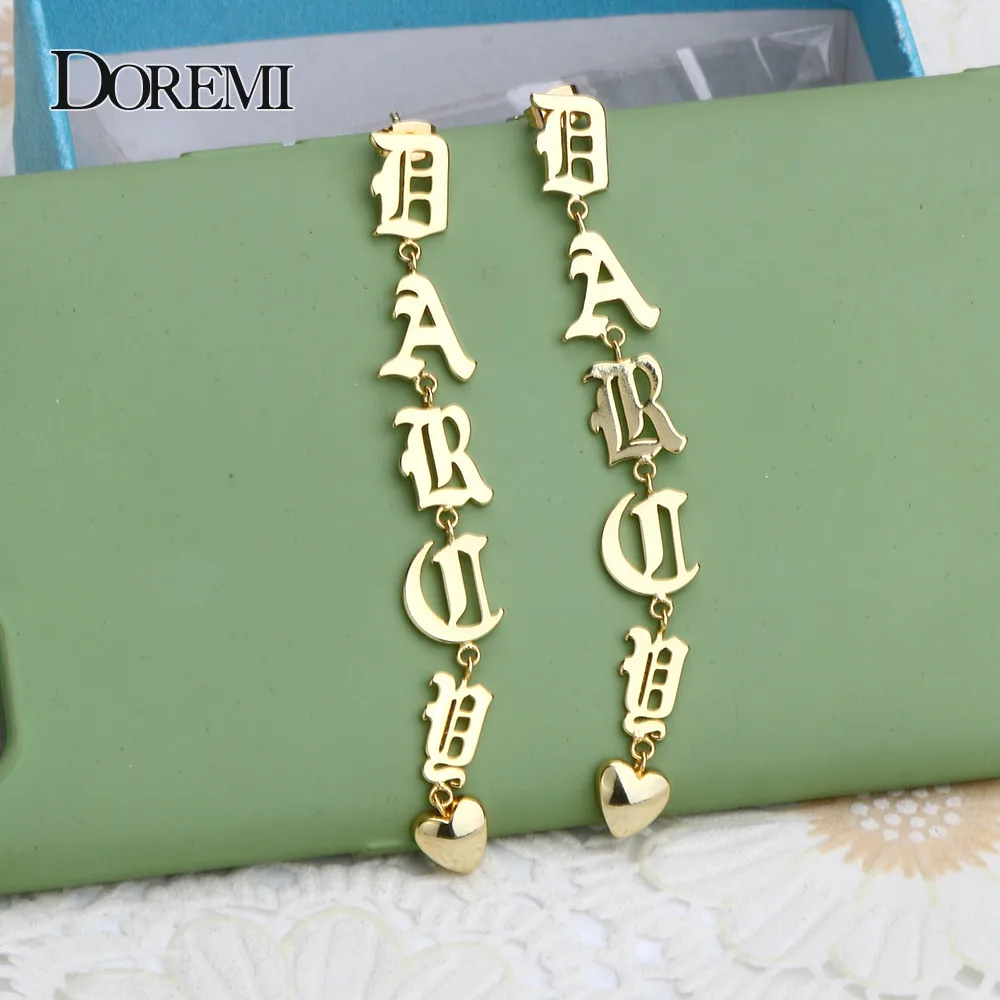 DOREMI New Custom Old English Letter Earrings Name Earring Personality Letters Dangle Earrings Women Gold Custom Jewelry doremi stainless steel custom name personalized jewellery ins custom name hook dangle earrings word nameplate drop earrings