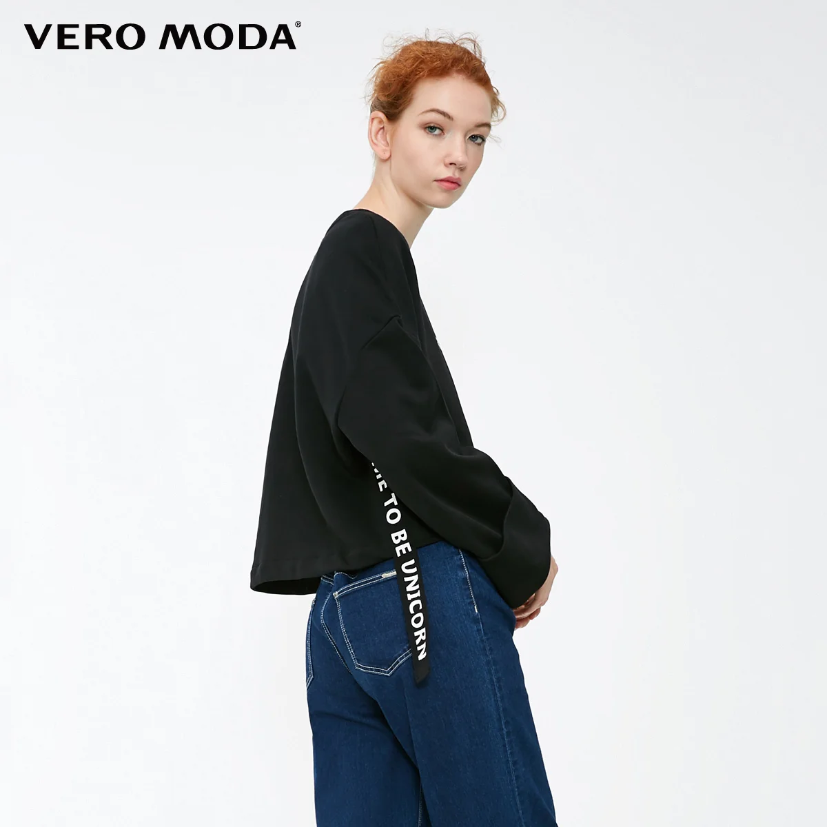 Vero Moda Новое поступление Женская боковая тканая Толстовка свободного кроя с принтом букв | 318333510