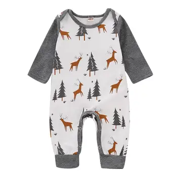

bunvel Baby Girl Boy Autumn Clothing Long Sleeve Fashion Deer Tree Print Rompers Jumpsuit 0-18M Patchwork Baby Costume