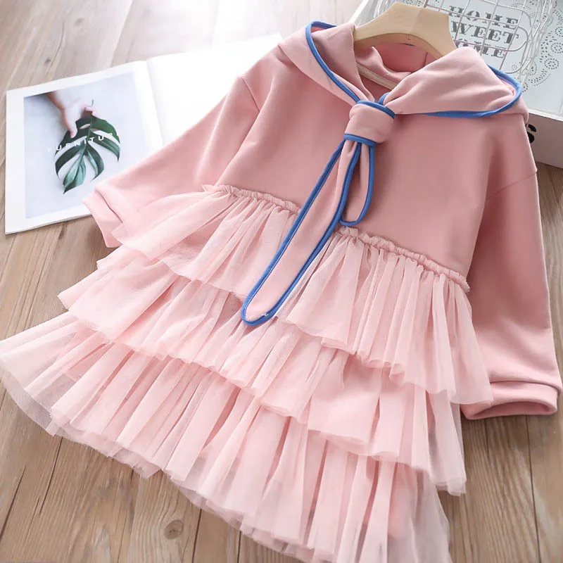 Pink AZ2302 Bear leader/платье для девочек; Новинка; брендовая блузка для маленьких девочек; одежда для детей с длинными рукавами и капюшоном с кроличьими ушками и рюшами; Одежда для девочек - Цвет: Pink AZ2302