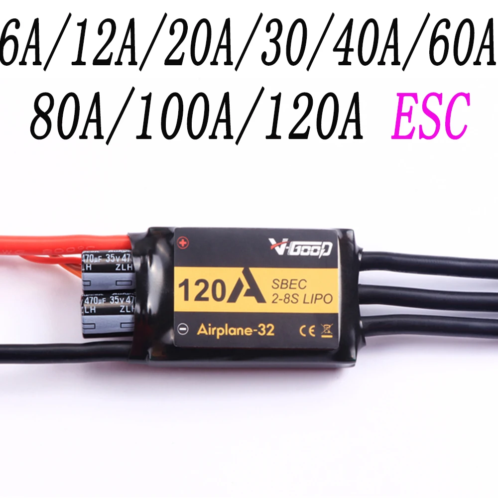VGOOD бесщеточный ESC 6A / 12A 20A 30 40A 60A 80A 100A 120A 2S 32 бит с 1.5A SBEC для акссес. Для