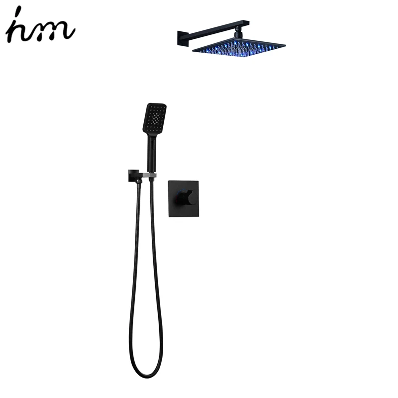 10-inch-led-2 hm 10" LED shower set, Black Wall-Mounted Embedded Shower System, Water-Saving Bathtub and Box Shower Mixer - Цвет: 10-inch-led-2