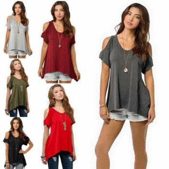 

OWLPRINCESS2018 Summer Women's Short Sleeve Shirt Irregular Hem T-shirt